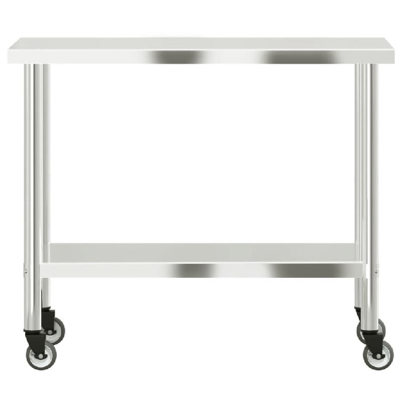 Vidaxl table de travail de cuisine avec roues 110x55x85 cm inox 376464_3