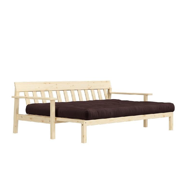 Canapé convertible futon Unwind - Pin naturel - Coloris marron - Couchage 130 x 190 cm - Style scandinave_3