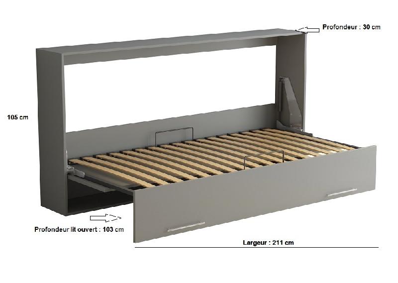 Armoire-lit escamotable VERTIGO gris mat - Couchage 90x200 cm - Ouverture transversale avec sommier à lattes_3