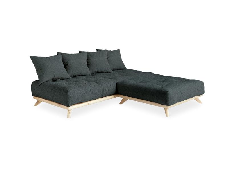 Canapé convertible futon Senza - Pin naturel - Coloris gris ardoise - Couchage 1 personne 90x200 cm_3