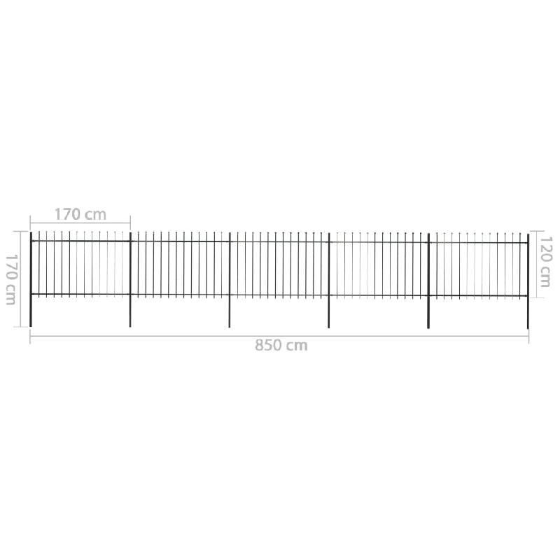 Vidaxl clôture de jardin avec dessus en lance acier 8,5 x 1,2 m noir 277624_3