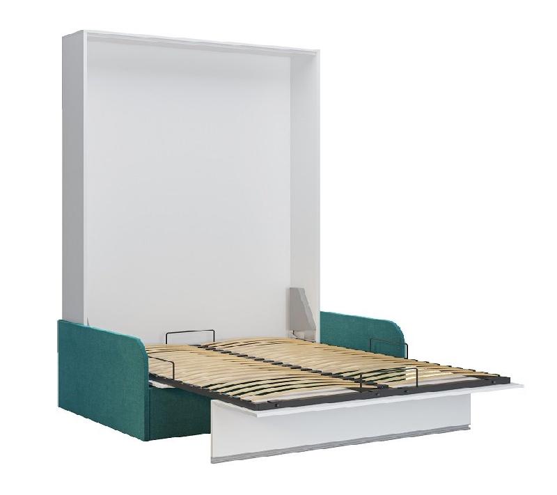 Armoire lit escamotable Bermudes Sofa - Blanc bandeau canapé bleu - 160x200 cm avec canapé intégré_3