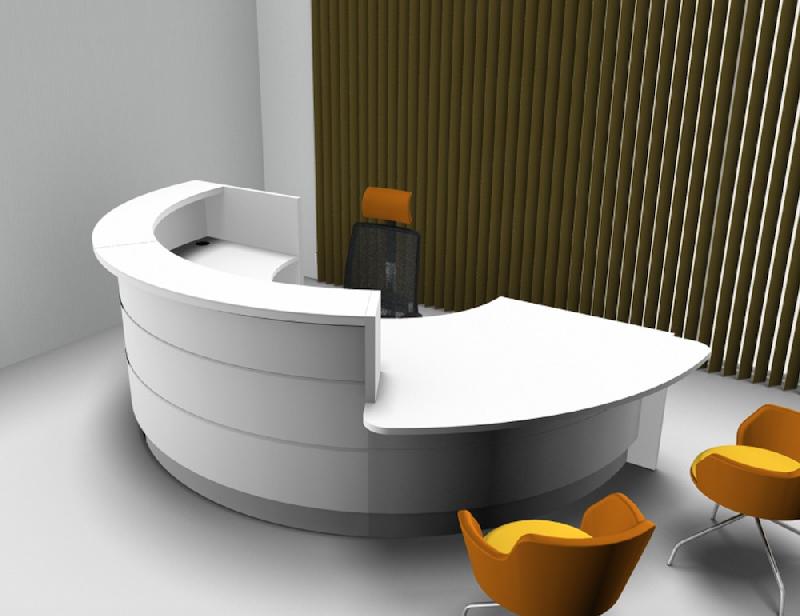 Banque d'accueil courbe avec façade de couleur modèle Valde - MDD - Blanc, Blanc brillant, Droite_3