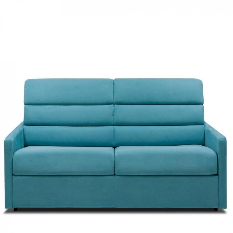 Canapé convertible CanapExpress CHAMPAGNY - 140 cm - Matelas Memory 22 cm - Dossiers hauts - Velours bleu turquoise_3