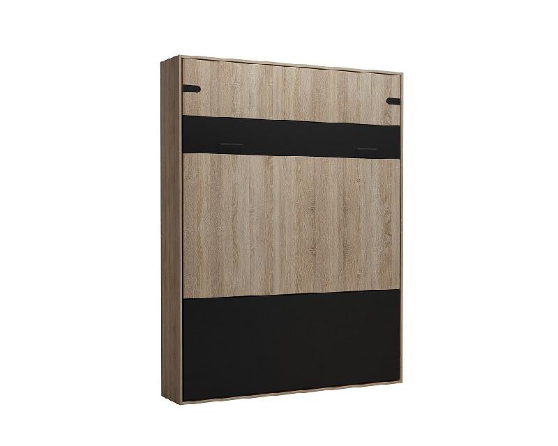 Composition lit escamotable style industriel KEY - Bi-ton chêne noir mat avec bibliothèque 160x200 cm - L325 cm_3