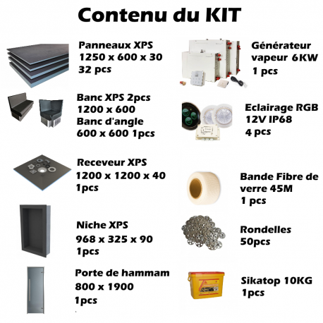 Hammam kit de construction - Cabine de douche à carreler 180 x 180 avec générateur vapeur et accessoires inclus_3
