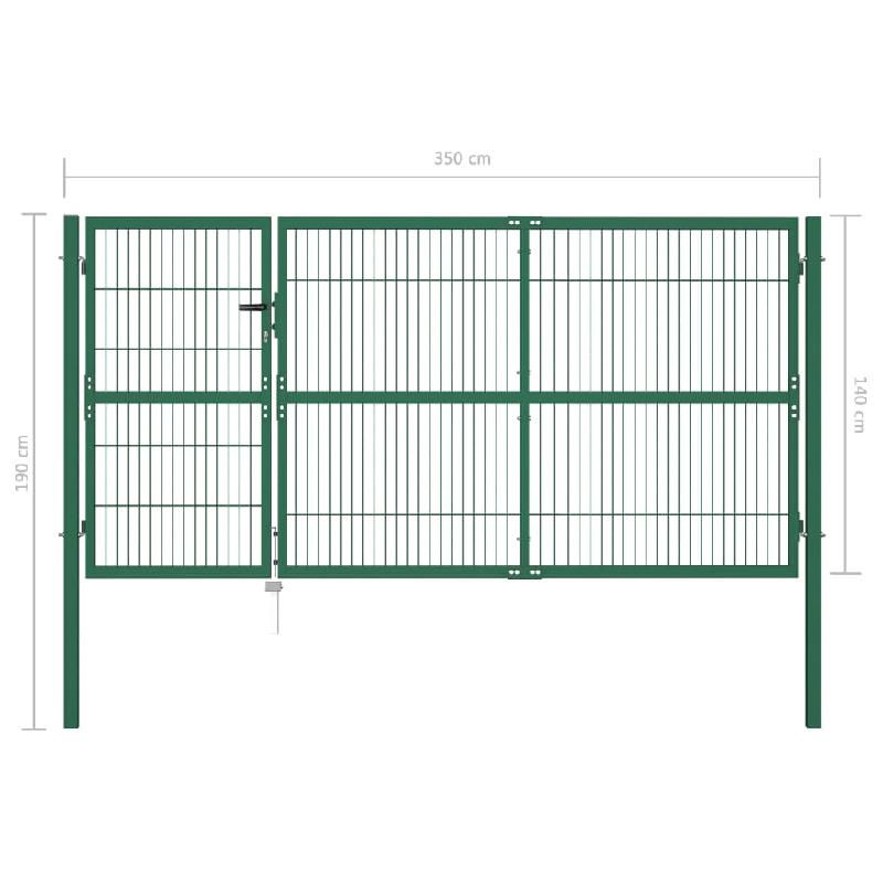 Vidaxl portail de clôture de jardin avec poteaux 350x140 cm acier vert 142571_3