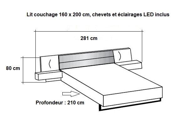 Lit design VICK 160 x 200 cm - Chêne artisan et tête en cuir synthétique avec chevets et éclairage LED intégré_3