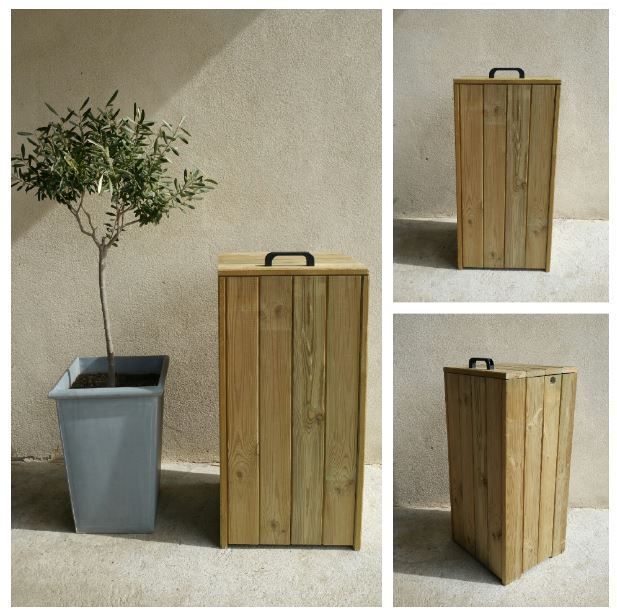 Poubelle publique en bois durable - Wood Park URBANECO 42 - Contenance 90L - Châssis en pin traité autoclave classe 4_3