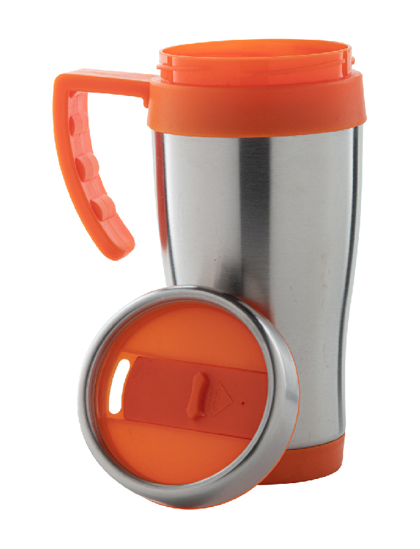 Mug thermos double-paroi en acier inoxydable - 450 ml - finition plastique colorée avec poignée - livré en boîte cadeau_3