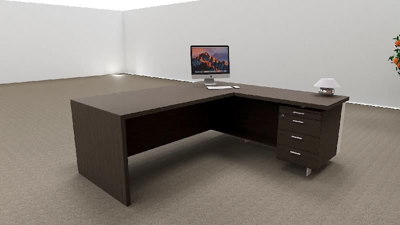 Bureau d'angle T45 avec meuble de rangement et caisson - Quadrifoglio - 192, Droite, Eucalyptus_3