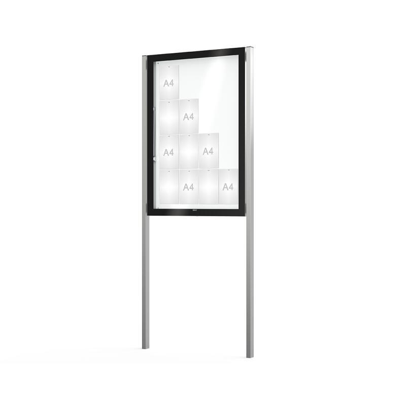 Vitrine extérieure sur poteaux Edge 80 - Simple face - 12 à 28 A4 - Verre sécurisé - Aluminium anodisé argent_3