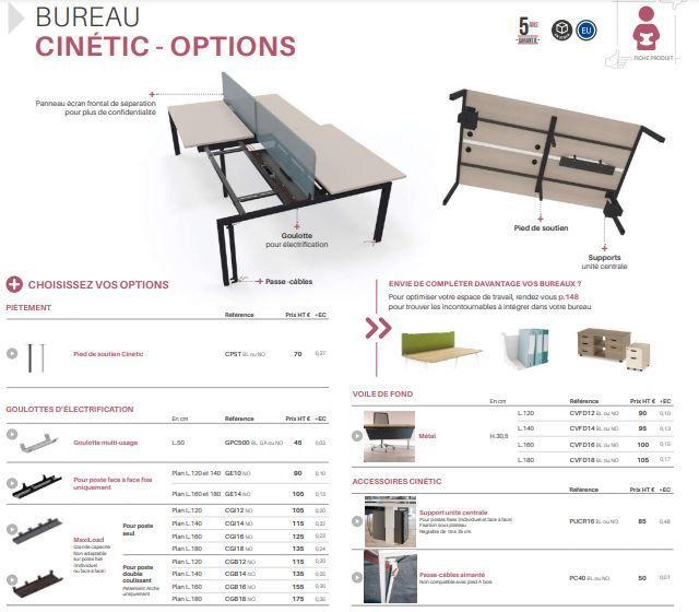 Bureau open space classique fixe - Pieds en bois - Gamme CINÉTIC_3
