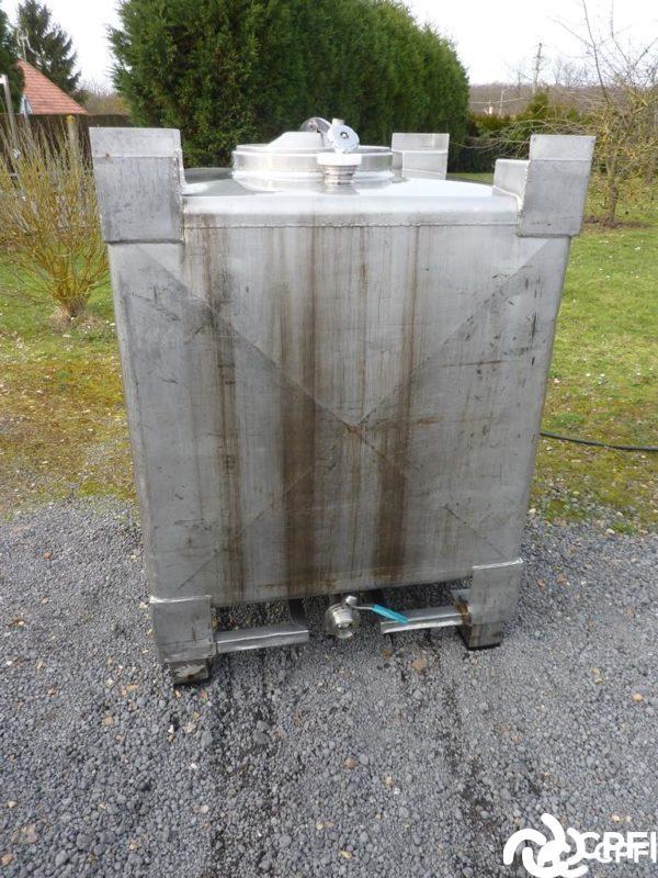 Container IBC/GRV inox carré 1000L - Trou d'homme ovale 440x310 - Vidange 51 - Poids 140kg - N° ARTICLE: CON002_3