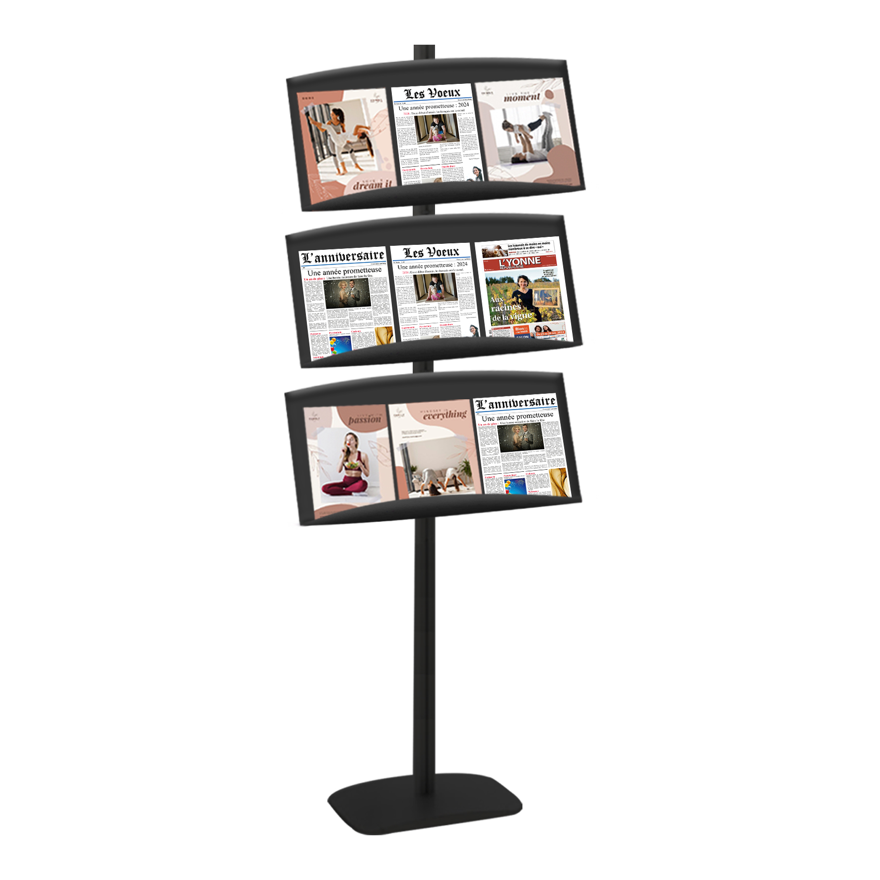 Présentoir vitrine presse H 177 cm - 3 étagères réglables - Réf : 214173_3
