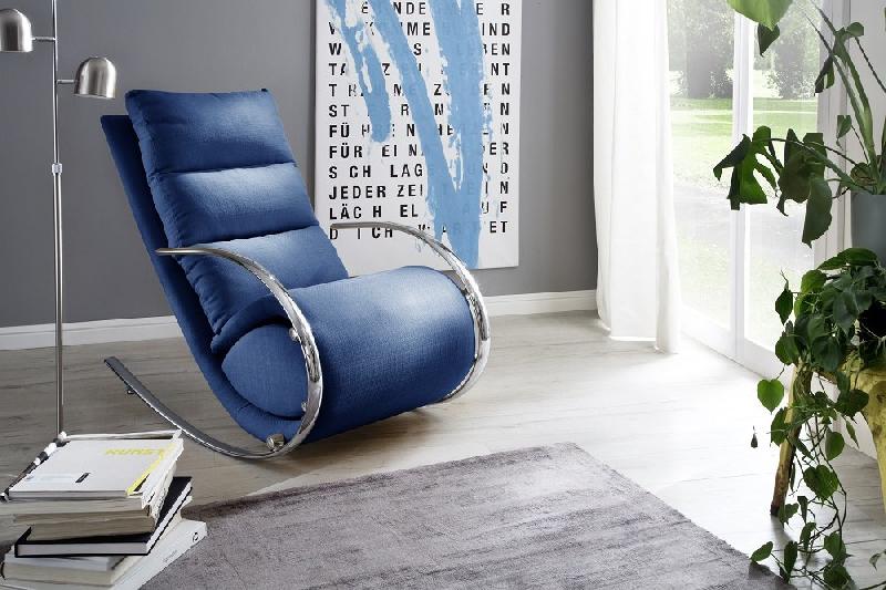 Fauteuil relax Yanis - tissu bleu avec pouf indépendant - structure métal chromé_3