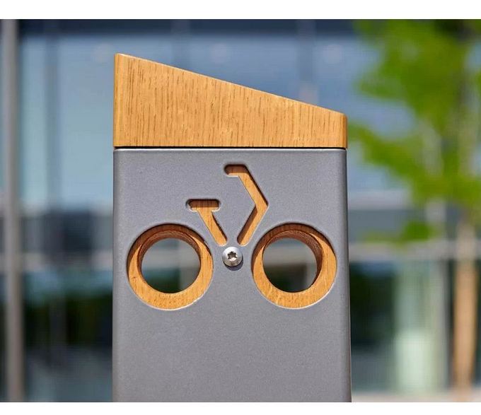 Appui vélos Silaos - Tube acier - Largeur 150 mm - Hauteur hors sol 960 mm - Pommeau en chêne certifié PEFC_3