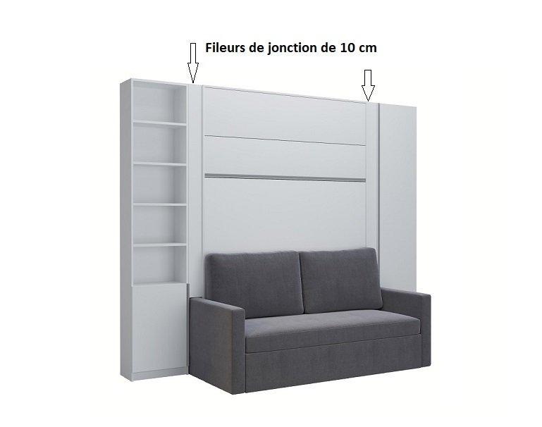Composition lit escamotable 140 cm blanc mat DJUKE SOFA - canapé gris avec 2 colonnes et armoire_3