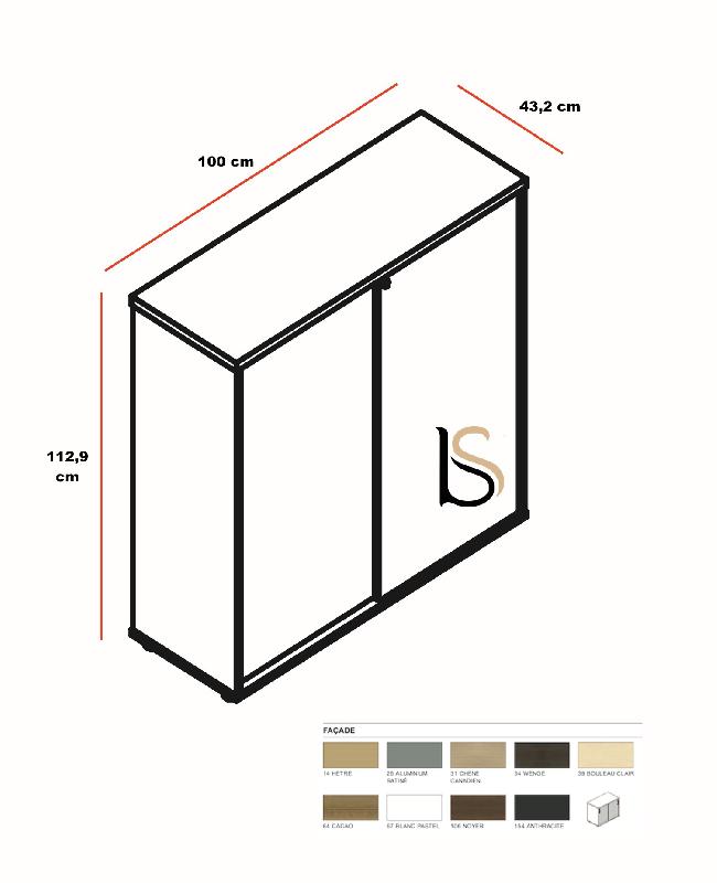 Armoire mi-haute portes coulissantes - MDD - Blanc, 100, Sans socle de finition_3