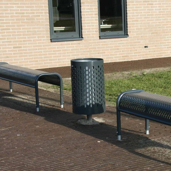 Corbeille à déchets métallique Falco - Poubelle publique avec carénage cylindrique en tôle perforée galvanisée_3