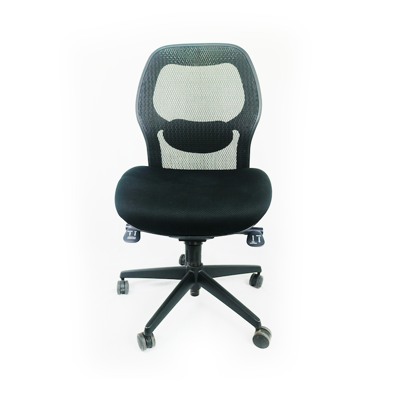 Fauteuil de bureau pivotant en résille sans accoudoir d'occasion - soutien pelvien - dossier ajustable - double roulettes de sécurité_3