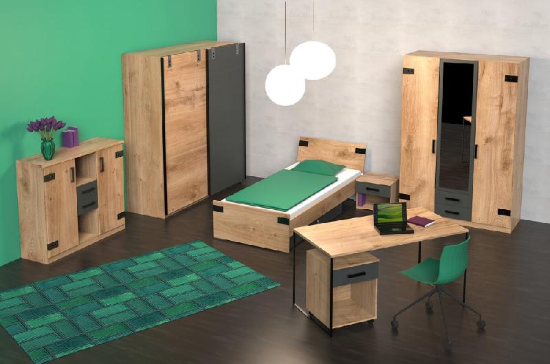 Lit LISBURN style industriel 120 x 200 cm - chêne poutre - design moderne et robuste_3