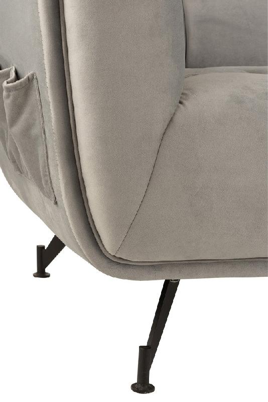 Canapé lounge Marianah gris clair - Structure bois - Revêtement velours capitonné - L207 x H78 x P82 cm_3