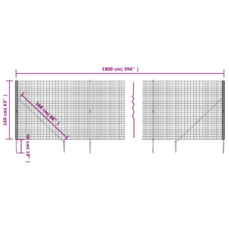 Vidaxl clôture en treillis métallique et ancrage anthracite 1,6x10 m 154244_3