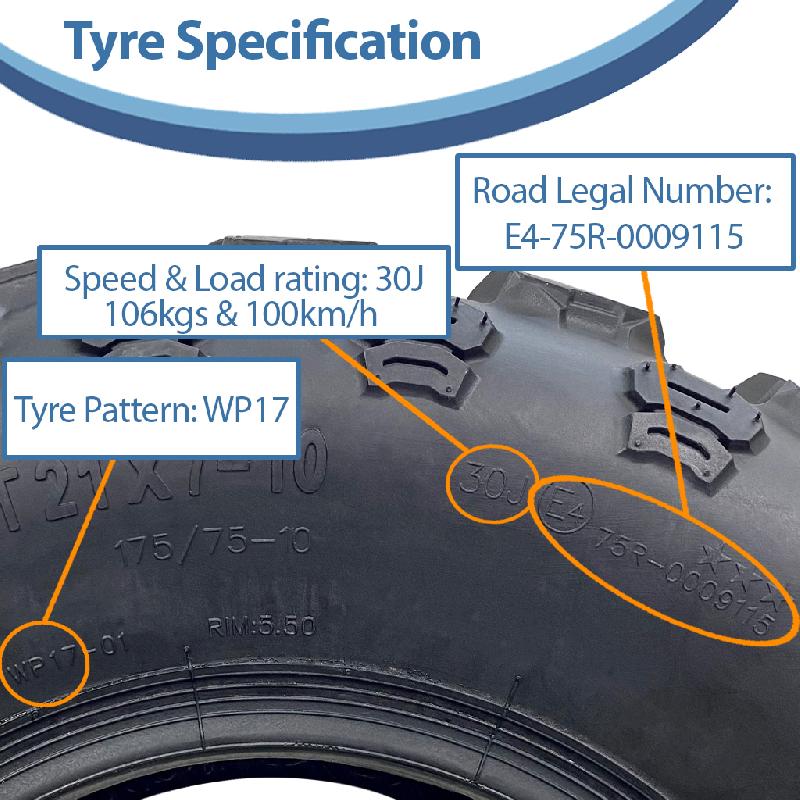 21x7.00-10 ATV Quad Tyres OBOR Kraken WP17 Tubeless Road Legal 106kgs (Set of 2)_3
