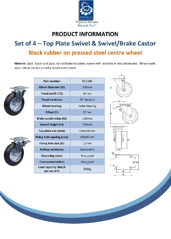 4 - Roues en caoutchouc de 200 mm Roulettes pour poubelles - pivotantes et pivotantes freinées 1100 litres_3