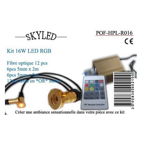 Kit éclairage fibre optique RGB 16W pour sauna ou hammam - 12 points lumineux avec têtes en or étanches_3