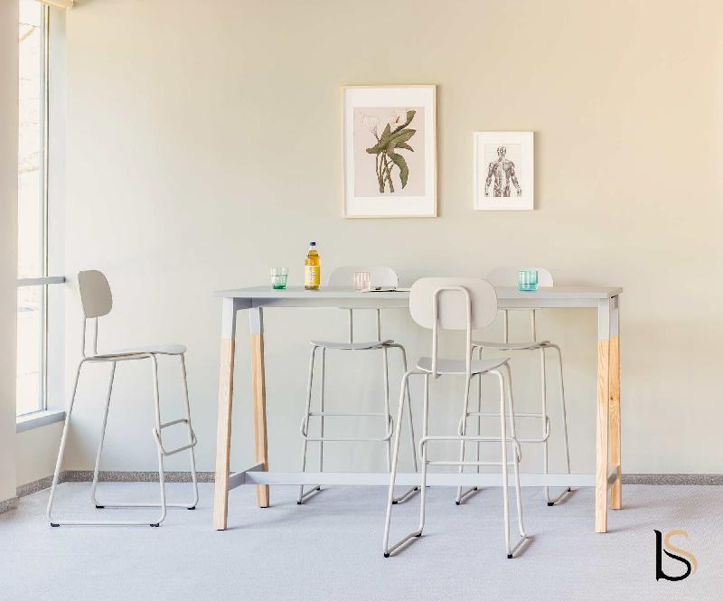 Table haute avec pieds en bois - MDD - Blanc, 160 x 70 cm_3