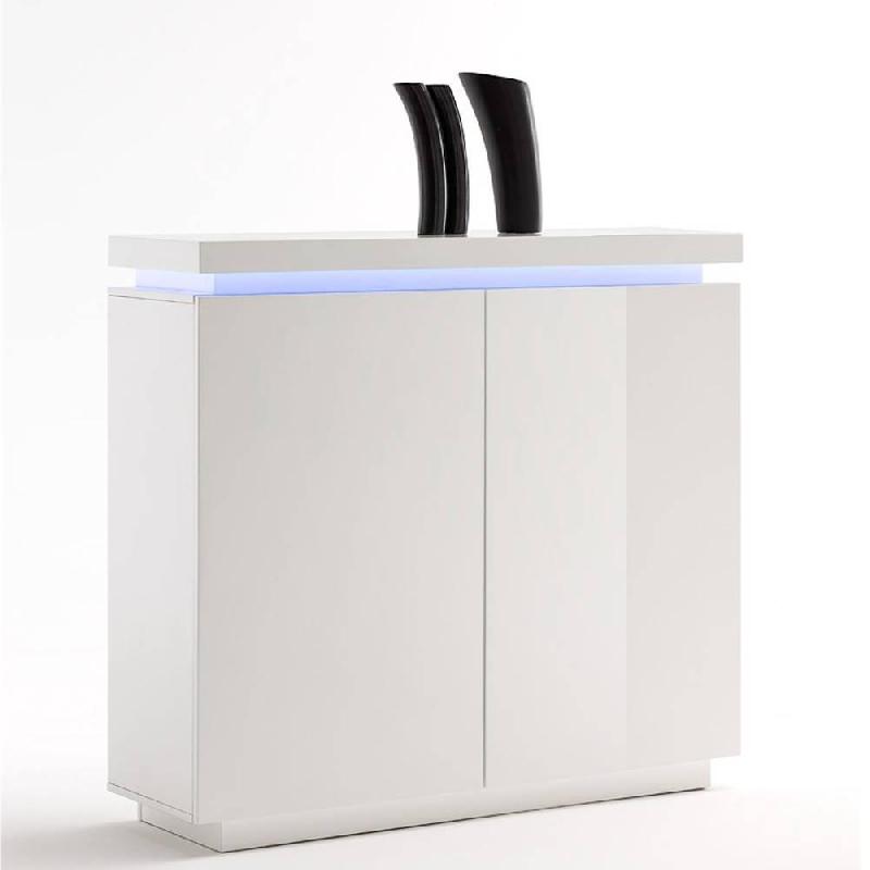 Buffet haut OCEAN laqué blanc brillant - 2 portes avec LED intégré et système d'ouverture douce_3