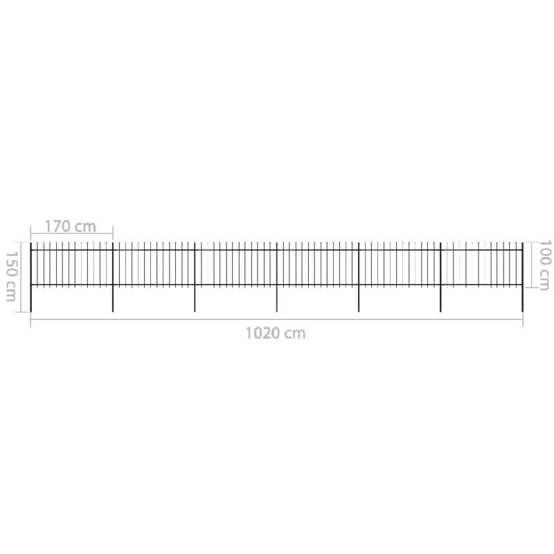 Vidaxl clôture de jardin avec dessus en lance acier 10,2 x 1 m noir 277616_3