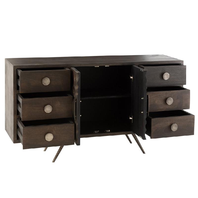 Buffet ethnique Wata - 6 tiroirs en bois de manguier marron avec motifs sculptés_3