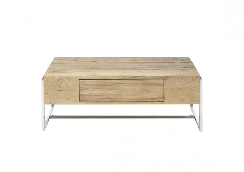 Table basse DARIO 110 x 60 cm - Chêne finition huilée avec 1 tiroir et piétement acier brossé_3