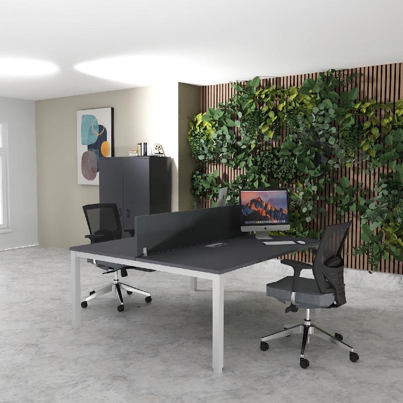 Bureau 2 personnes Tempo avec passe-câbles  - Mobel Linea - 140, Alu, Anthracite_3