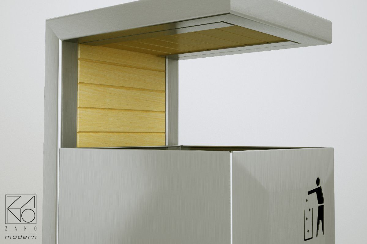 Poubelle publique Pavo 03.063.1 - Zano - 47 L - Lattes bois et acier noir ou inoxydable_3