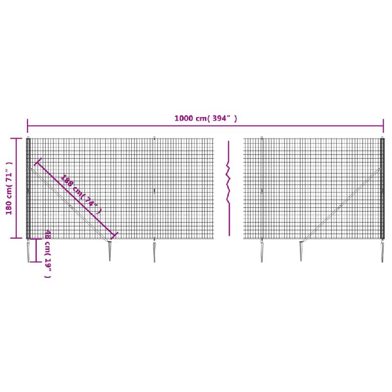 Vidaxl clôture en treillis métallique et ancrage anthracite 1,8x10 m 154245_3