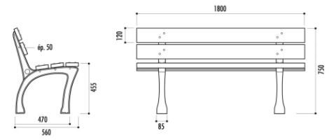 Banc public Glasgow en plastique recyclé - 5 lames - pieds en fonte - 1,80 m_3