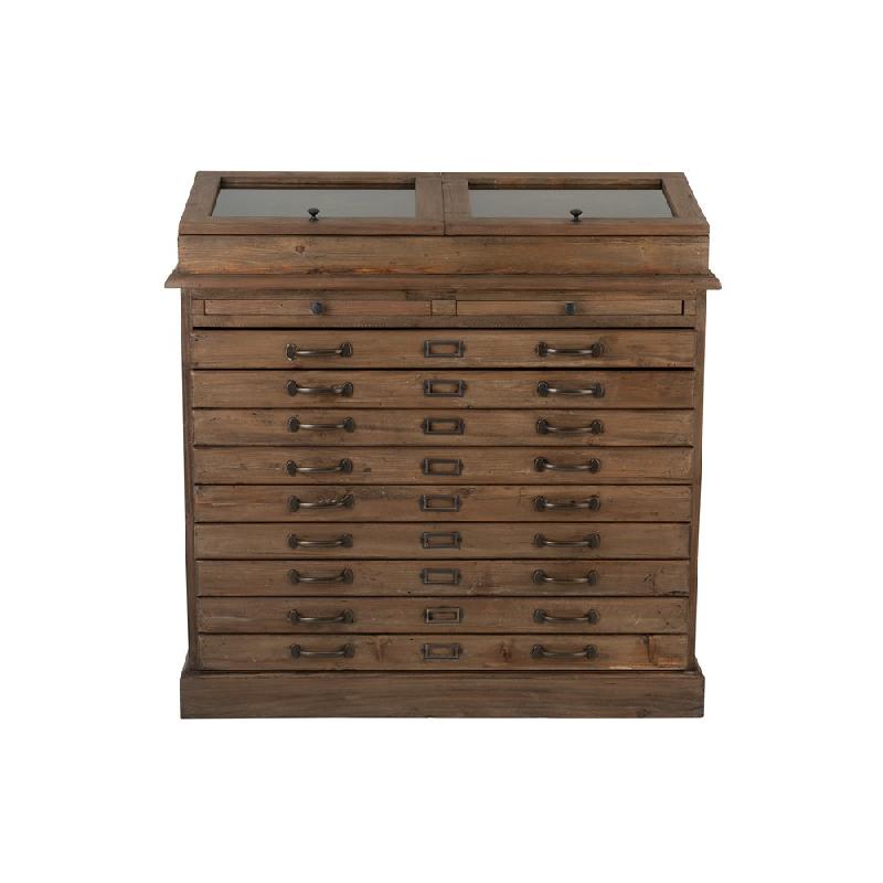 Buffet Soma - 11 tiroirs, 2 vitrines en bois massif vintage - Marron foncé_3