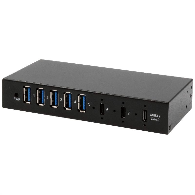 EXSYS EX-12297HMS HUB métallique 7 ports USB 3.2 Gen 2x1, 2x USB-C et 5x USB-A 3.2 Gen 1, pour table, mur et rail DIN_3