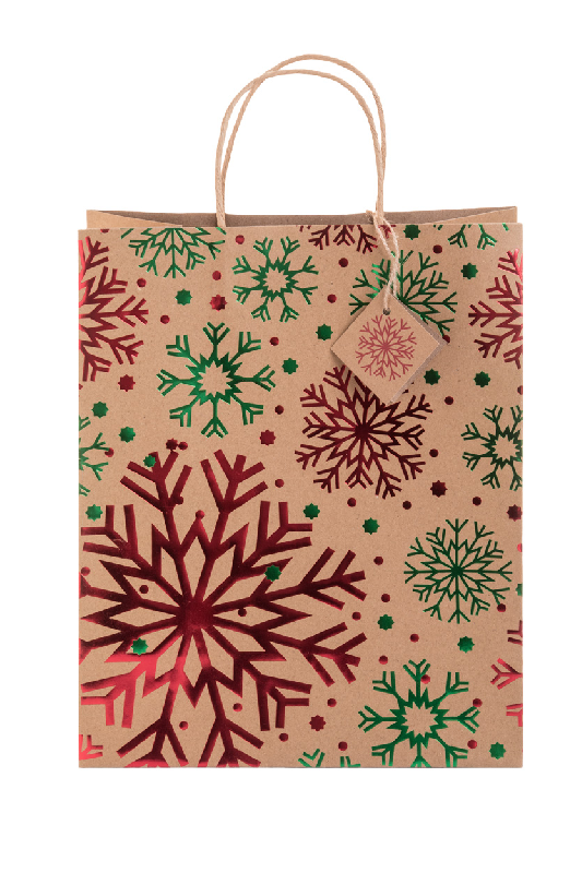 Sac cadeau Noël en papier kraft recyclé - motif estampillé, poignées rondes et étiquette cadeau - 140 g/m²_3