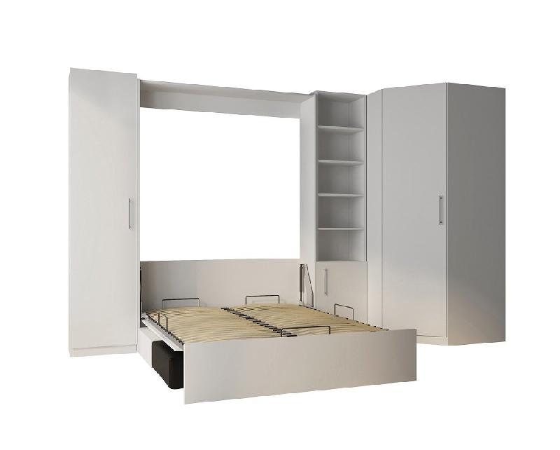 Composition angle lit escamotable blanc - Dynamo Sofa avec canapé noir 140x200 cm - 351x100 cm_3