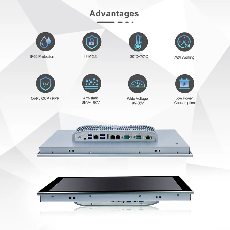 Panel PC industriel fanless 12.1 pouces 16:10 WXGA pour HMI, supervision et automatisation - EVI-12WAC avec façade IP66 et connectique complète_3