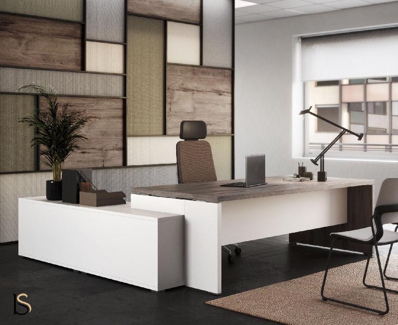 Bureau pour manager bicolore TAK - Mobel Linea - 185, Droite, Chêne grisé_3