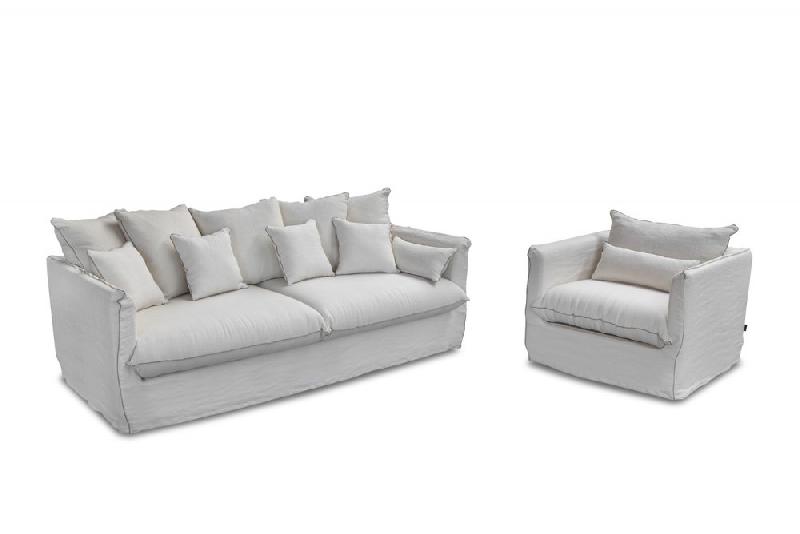 Canapé-lit CARTAGENE 3 places - 140 cm sommier - Matelas 10 cm - Lin écru - Ouverture express_3