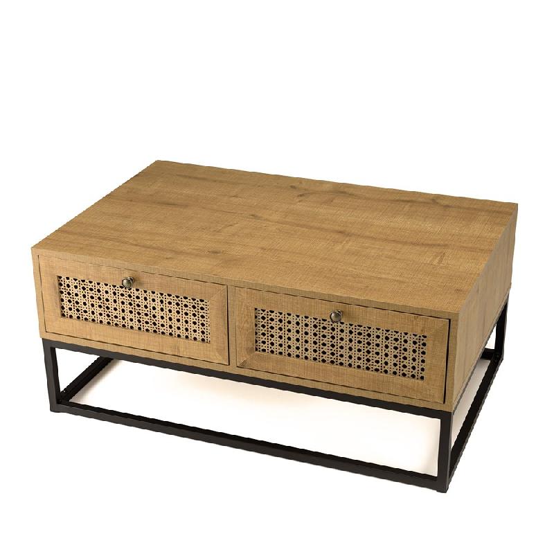 Table basse Caline 4 tiroirs - effet cannage et métal noir - style scandinave_3