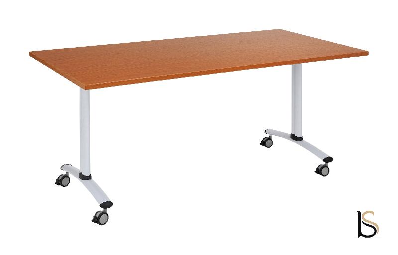 Table de réunion abattante sur roulettes. - Argent Ral 9006, Blanc, 120 x 80 cm_3