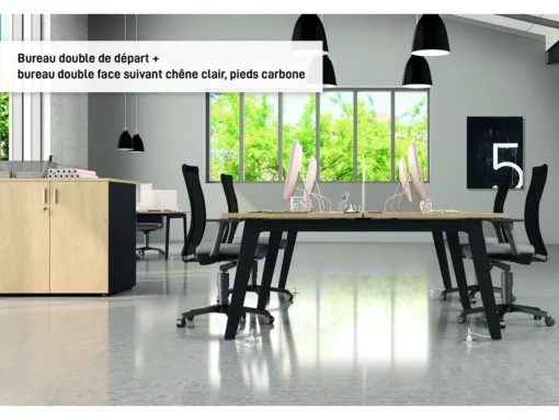 Bureau double STEELY - L120 cm - Double face - Pieds carbone - Plateau imitation Erable - neuf - Panneaux de particules mélaminés haute résistance_3